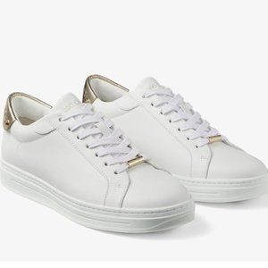 Jimmy Choo Rome/F White Calf Leather and Champagne Metallic Trainers
